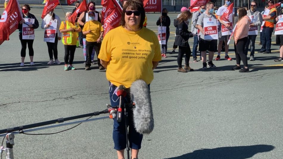Unifor Local 597, Carolyn Wrice, on a picket line.