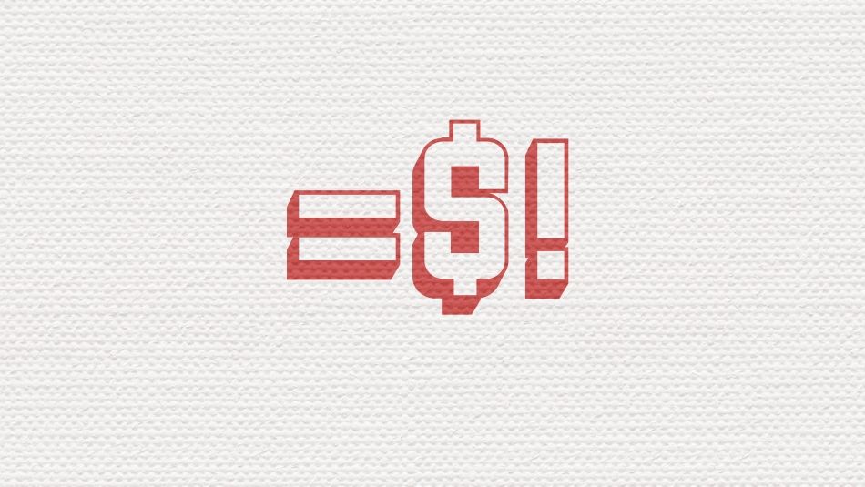 Three symbols, an equal sign, a dollar sign and an exclamation point, meaning Equal Pay Now