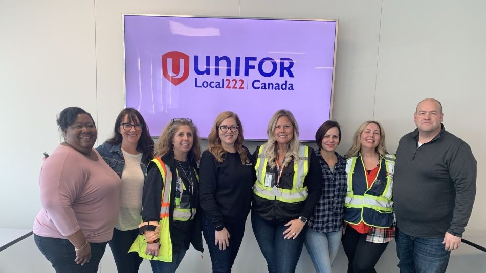 Unifor Women's Director Tracey Ramsey with members of Local 222.