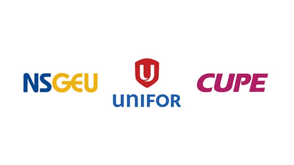 NS Council of Unions AP, NSGEU, Unifor and CUPE logo's